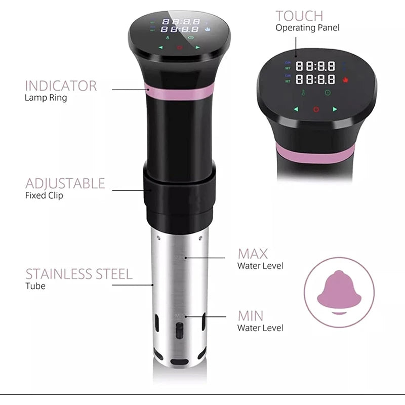 1800W Vacuum Sous Vide Cooker LCD Touch Immersion Circulator Accurate Cooking IPX7 Waterproof Slow Cooker with Digital Display