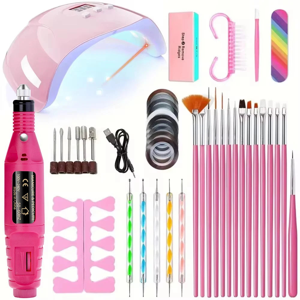 YIKOOLIN 46-Piece Essential Manicure Tool Set With LED UV Nail Lamp Gel Curing Machine Electric Nail File Drill Manicure Tools