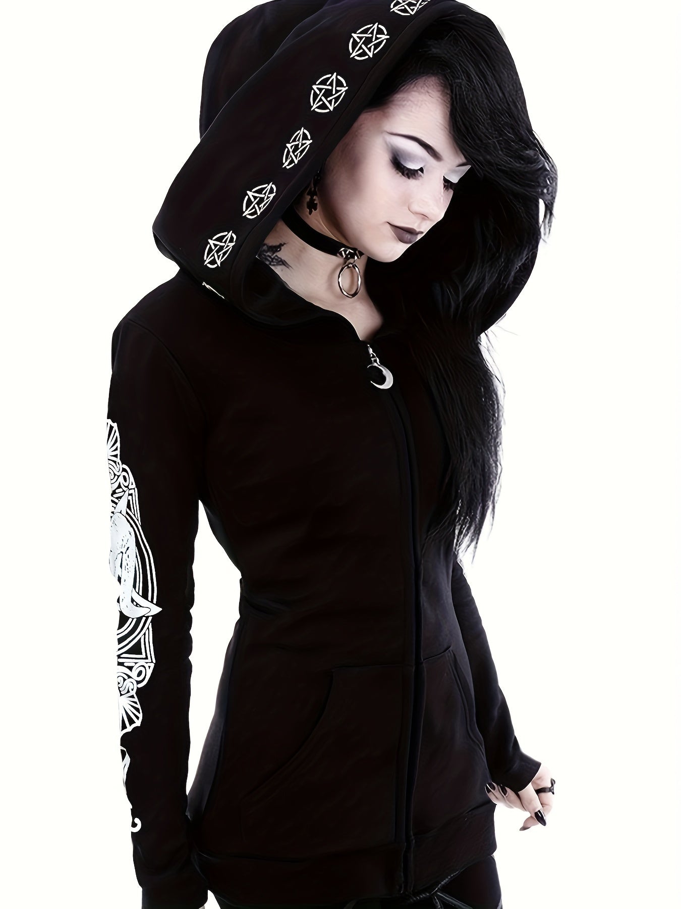 Women's Fashion Punk Style Geometric Print Zipper Sweatshirt