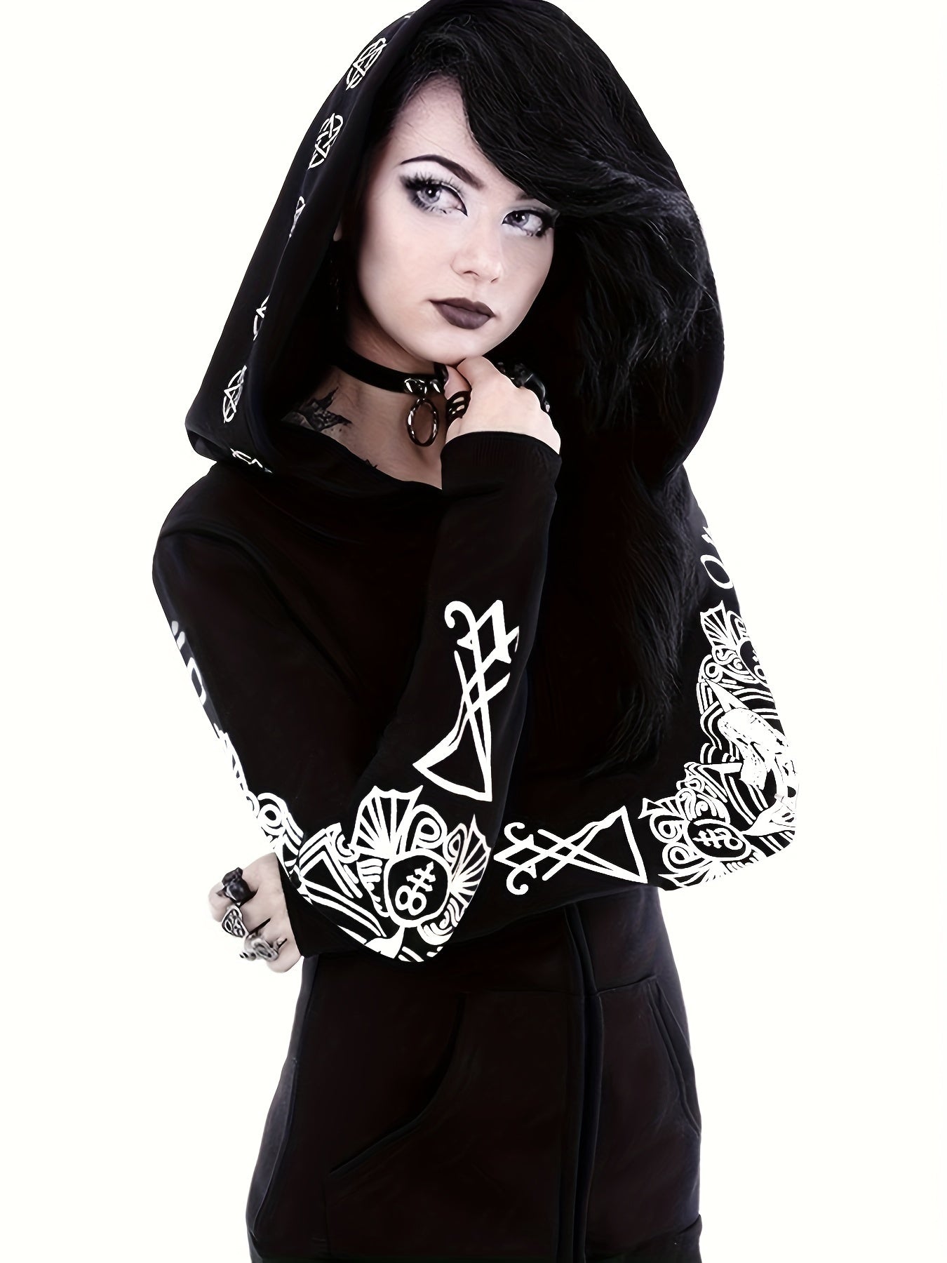 Women's Fashion Punk Style Geometric Print Zipper Sweatshirt