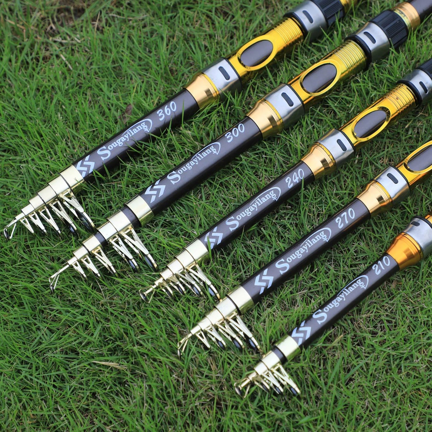 [Quality Construction] Sougayilang Ultralight Carbon Fiber Spinning Fishing Rod - Portable, Medium Action, 6.72-9.84ft Extendable Length, Black & Golden with Comfort Grip Handle - Ideal for All Anglers