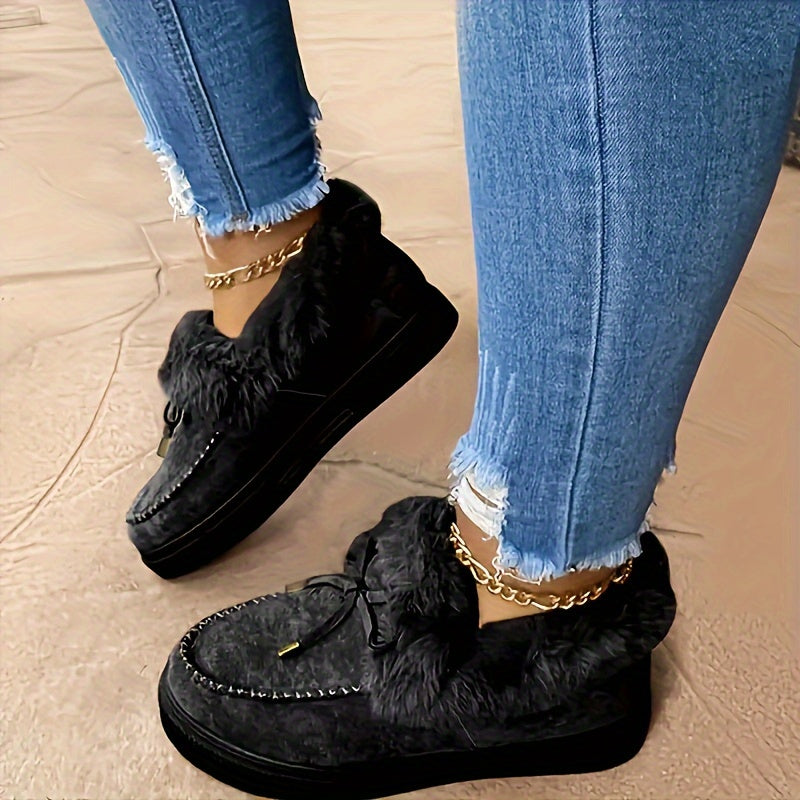 Women's Plush Faux Fur Winter Ankle Boots - Slip-On Snow Boots with Round Toe, Soft Fabric Upper & Lining, Non-Slip Rubber Sole - Plus Size Available in Vibrant Pink for Cold Weather Comfort, Cozy Indoor Slippers, Fashionable