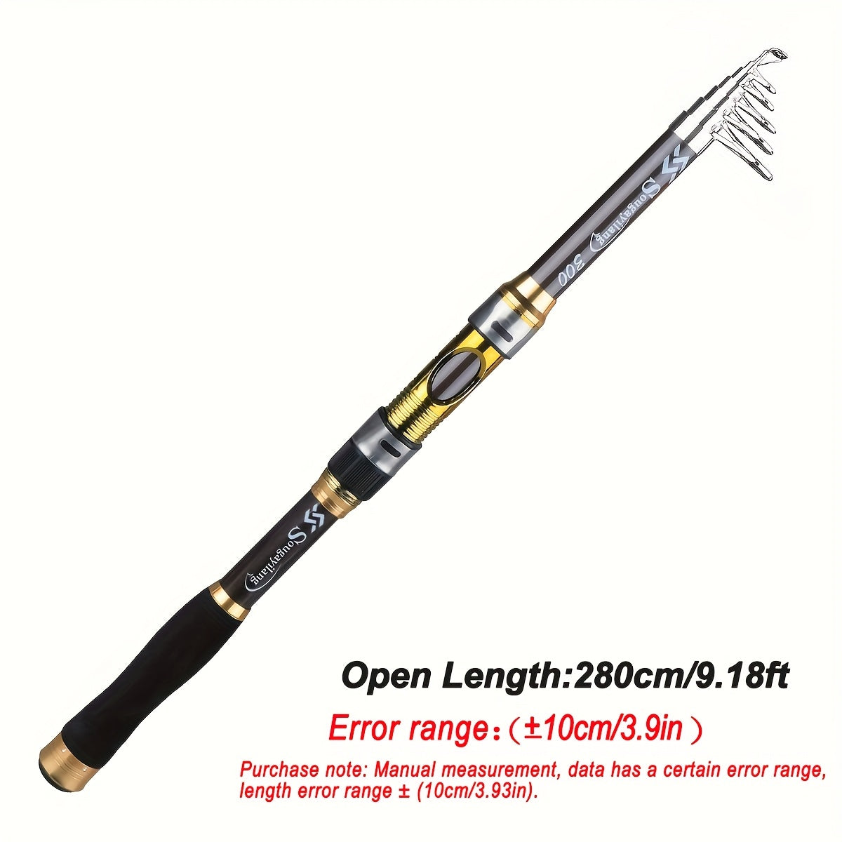 [Quality Construction] Sougayilang Ultralight Carbon Fiber Spinning Fishing Rod - Portable, Medium Action, 6.72-9.84ft Extendable Length, Black & Golden with Comfort Grip Handle - Ideal for All Anglers