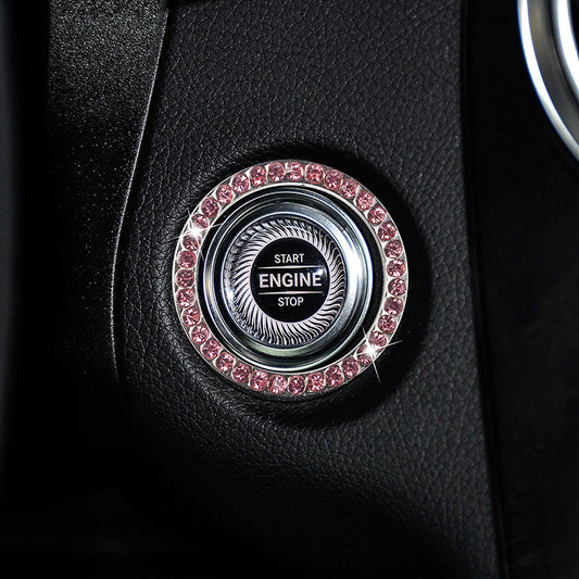 Zinc Alloy Ignition Button Cover with Sparkle Effect - "START STOP" Design, Plated, Easy Installation, Fits Most Vehicles, Ignition System Upgrade | Sparkling Button Cover | Glossy Finis