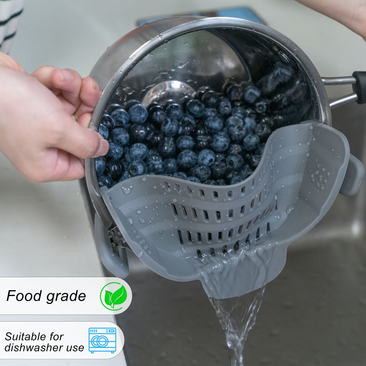 [Clip-On Strainer] 1pc ABERZEY Clip-On Strainer for Pots & Pans - Durable Plastic Kitchen Colander for Pasta, Meat, Vegetables, Fruits - Easy Drainage & Compact Design, Strainer for Pasta, Vegetable Preparation, Modern Kitche
