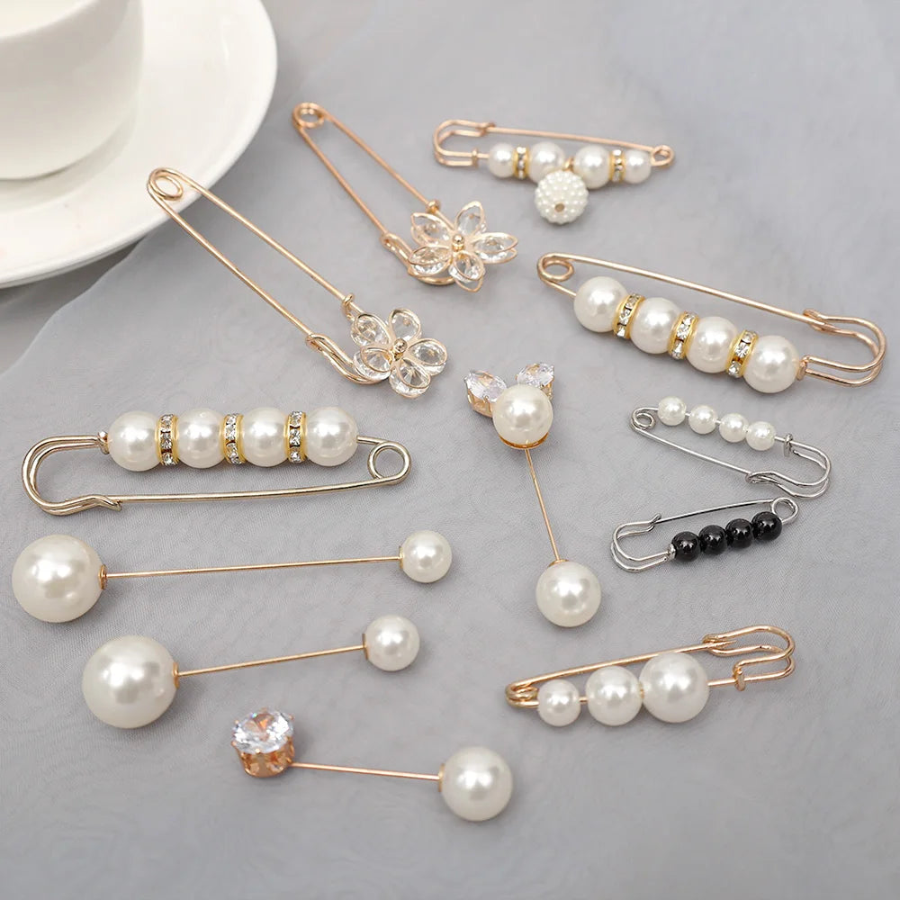 Pearl Brooches Set Waist Buckle Cardigan Jeans Button Brooch Pins Women Sweater Coat Anti Fall Pearls Clothes Pin Decoration
