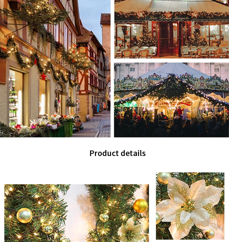 2.7m Luxury Christmas LED Cane Wreath Decoration With Lanterns Green Artificial Christmas Tree Banner Party New Year's door Wrea