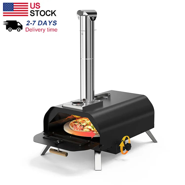 USA Stock Multi-Fuel Outdoor Manual Rotating Wood Fired Pizza Oven Portable Stainless Steel Chimney Wood Pellet Pizza Oven
