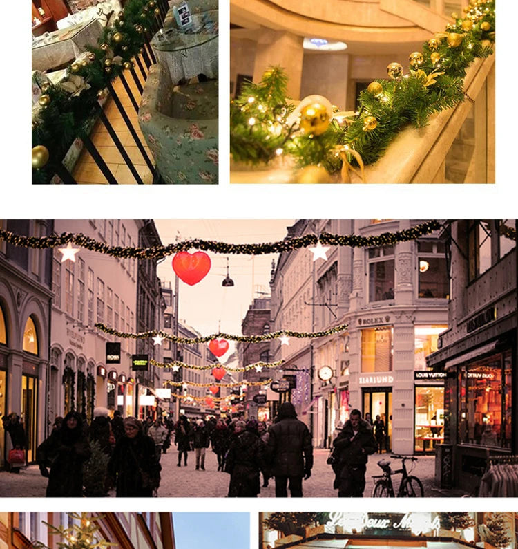 2.7m Luxury Christmas LED Cane Wreath Decoration With Lanterns Green Artificial Christmas Tree Banner Party New Year's door Wrea