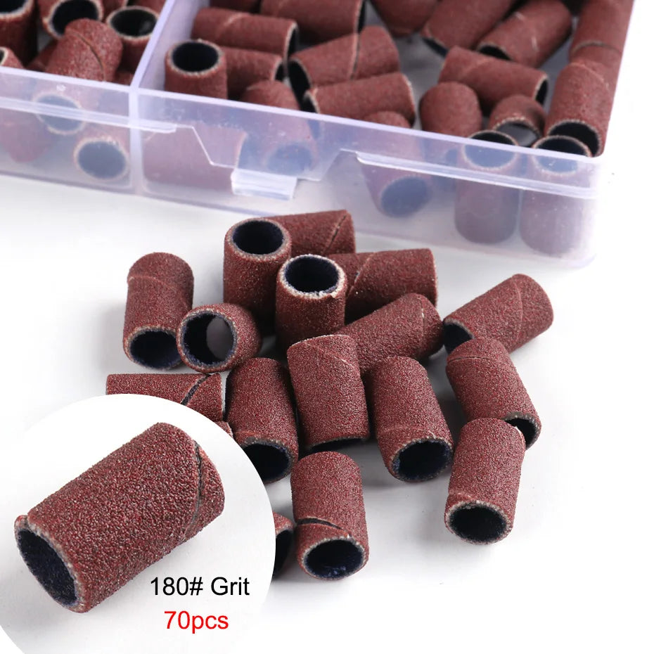 210pcs/Box Sanding Cap Bands For Electric Manicure Machine 180/120/80 Grit Nail Drill Grinding Bit Files Pedicure Tool Set