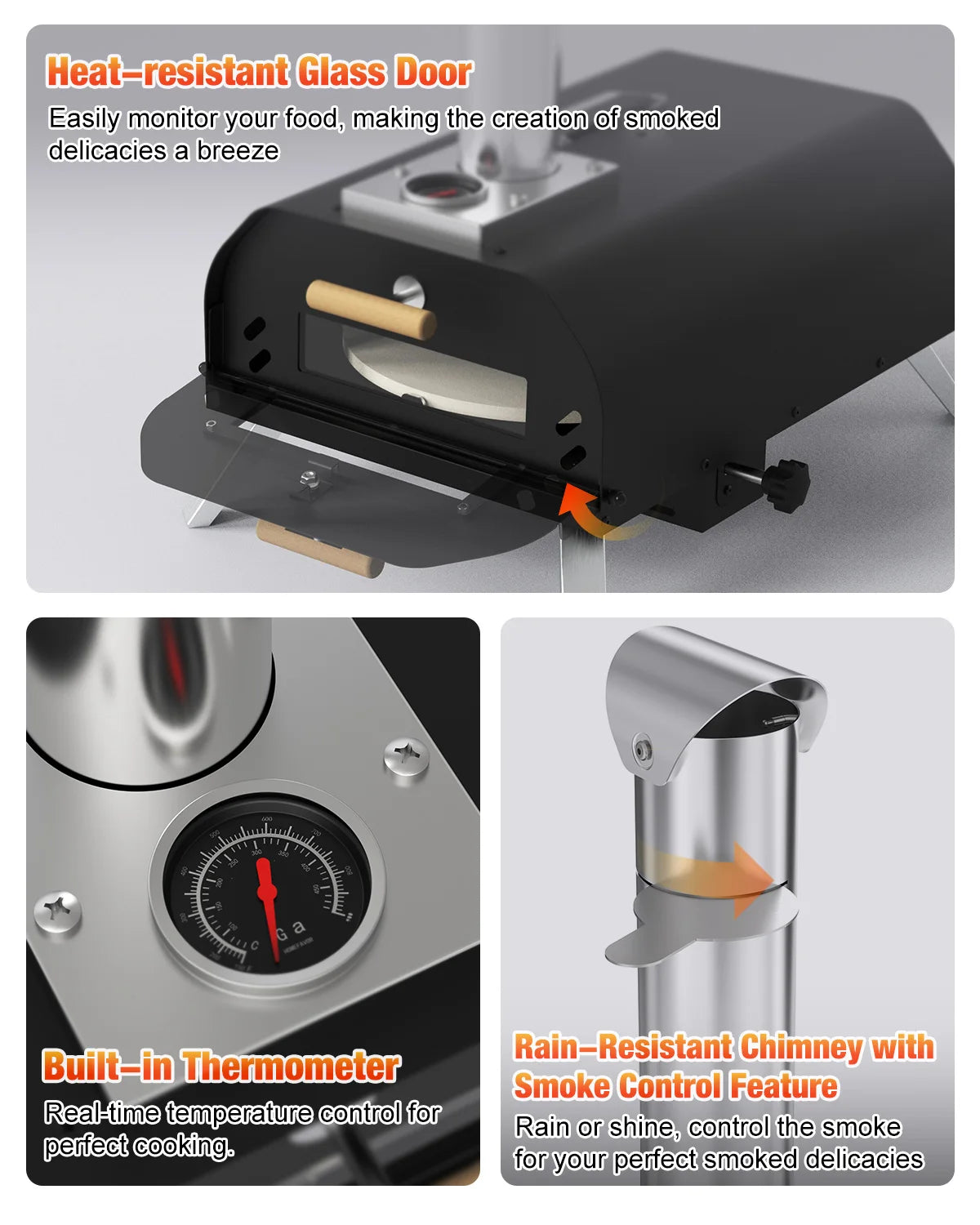 USA Stock Multi-Fuel Outdoor Manual Rotating Wood Fired Pizza Oven Portable Stainless Steel Chimney Wood Pellet Pizza Oven