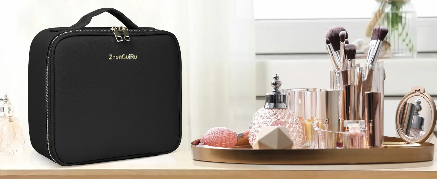 PU Leather Makeup Bag with Mirror 2024 New Leather Multi-Functional Women Cosmetic Case Large Capacity Water-resistant Bag