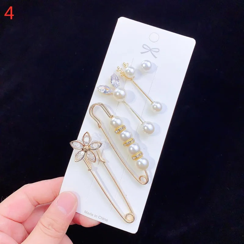 Pearl Brooches Set Waist Buckle Cardigan Jeans Button Brooch Pins Women Sweater Coat Anti Fall Pearls Clothes Pin Decoration