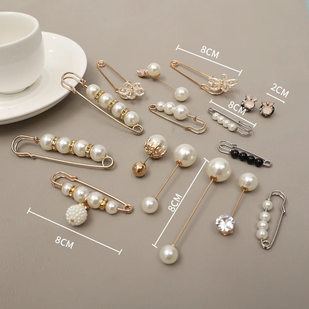 Pearl Brooches Set Waist Buckle Cardigan Jeans Button Brooch Pins Women Sweater Coat Anti Fall Pearls Clothes Pin Decoration