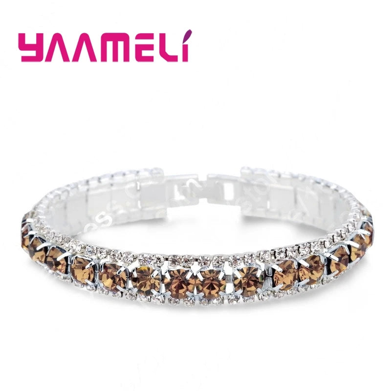 Top Sale 925 Sterling Silver Color Bracelets Full AAA Zircon Austrian Crystal Femme Women Link Chain Jewelry Bangles 14 Colors