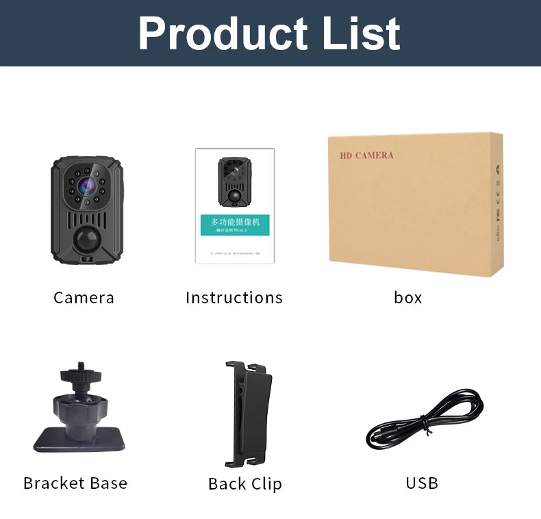 Video Body Camera Smart Camera HD 1080P Recorder Motion Activated Small For Car Nanny Cam