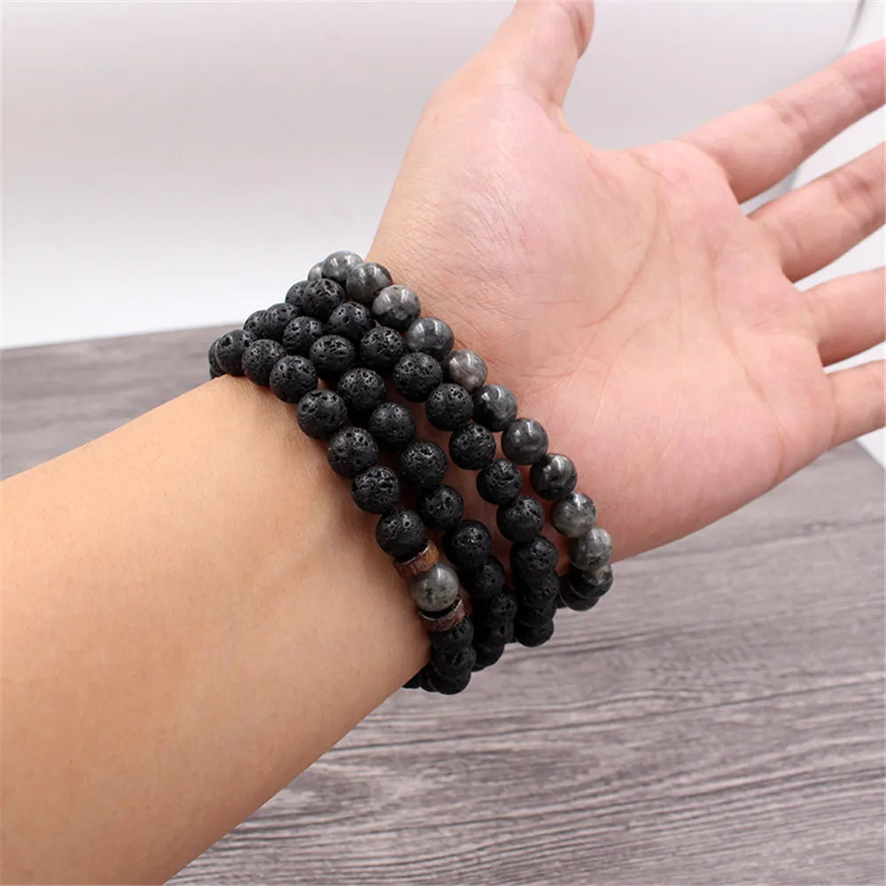Volcanic Stone Bracelet for Men Lava Wooden  Beads Bracelet Tibetan Buddha Wrist Chain Women Men Jewelry Gift New Bracelets