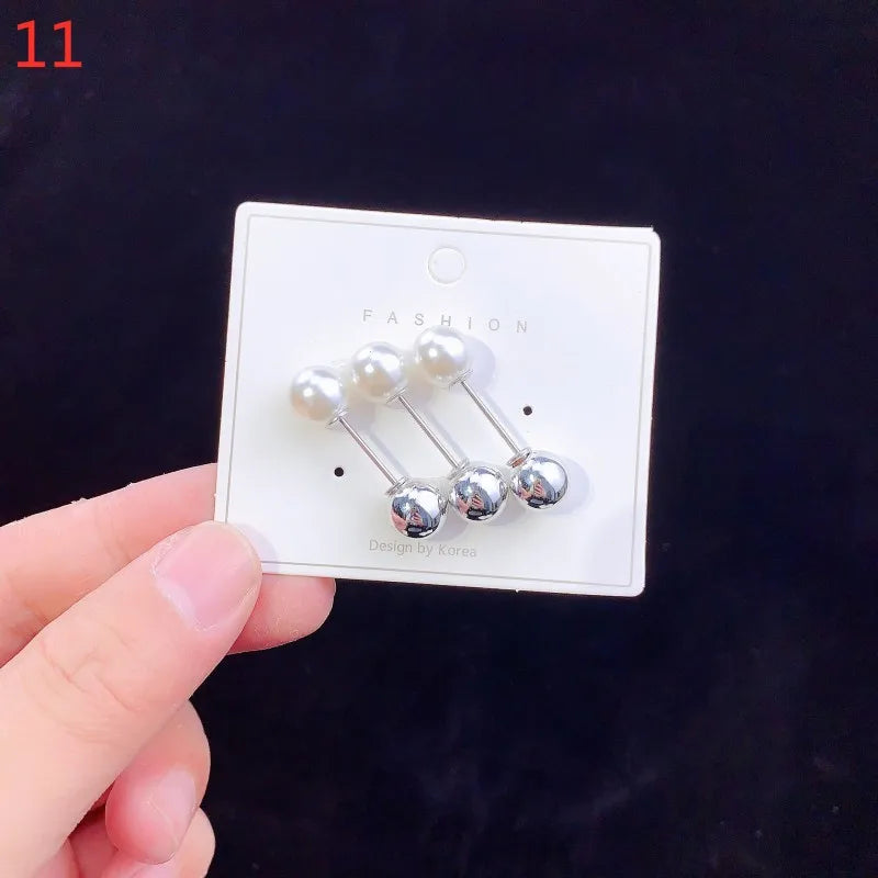 Pearl Brooches Set Waist Buckle Cardigan Jeans Button Brooch Pins Women Sweater Coat Anti Fall Pearls Clothes Pin Decoration