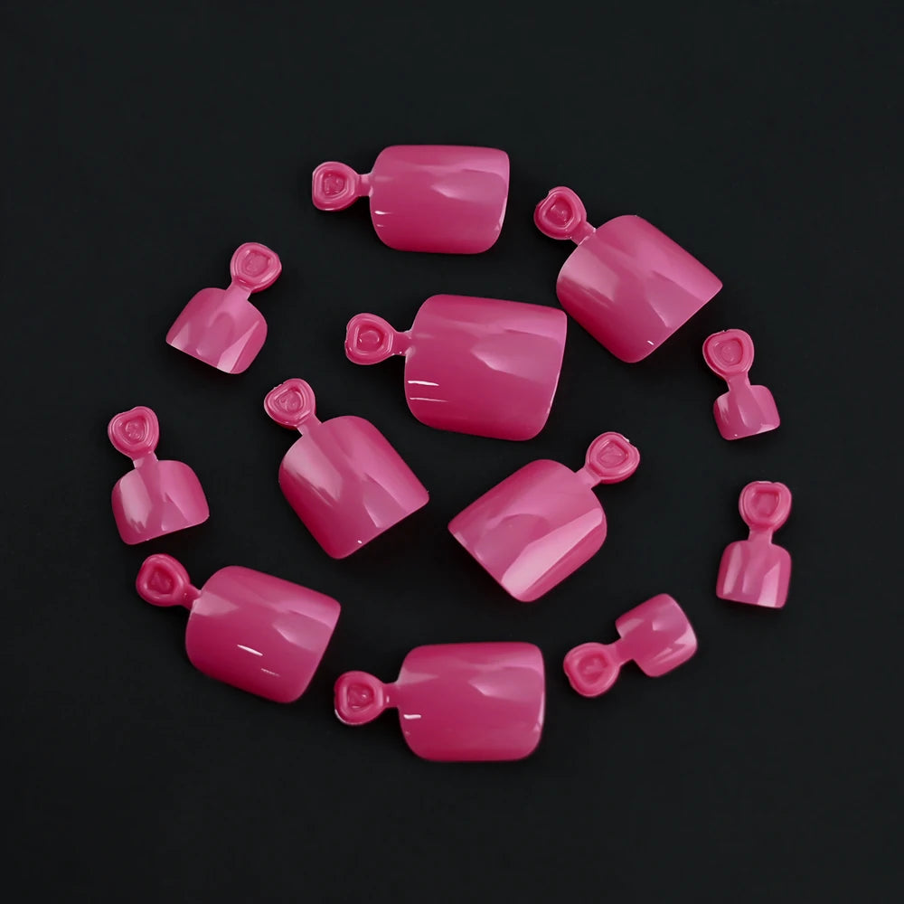 100Pcs Fake Toenail Natural Press On Toe Foot Rose Red Full Cover Square Nails Art Tips Artificial Acrylic Glossy False Toe Tips