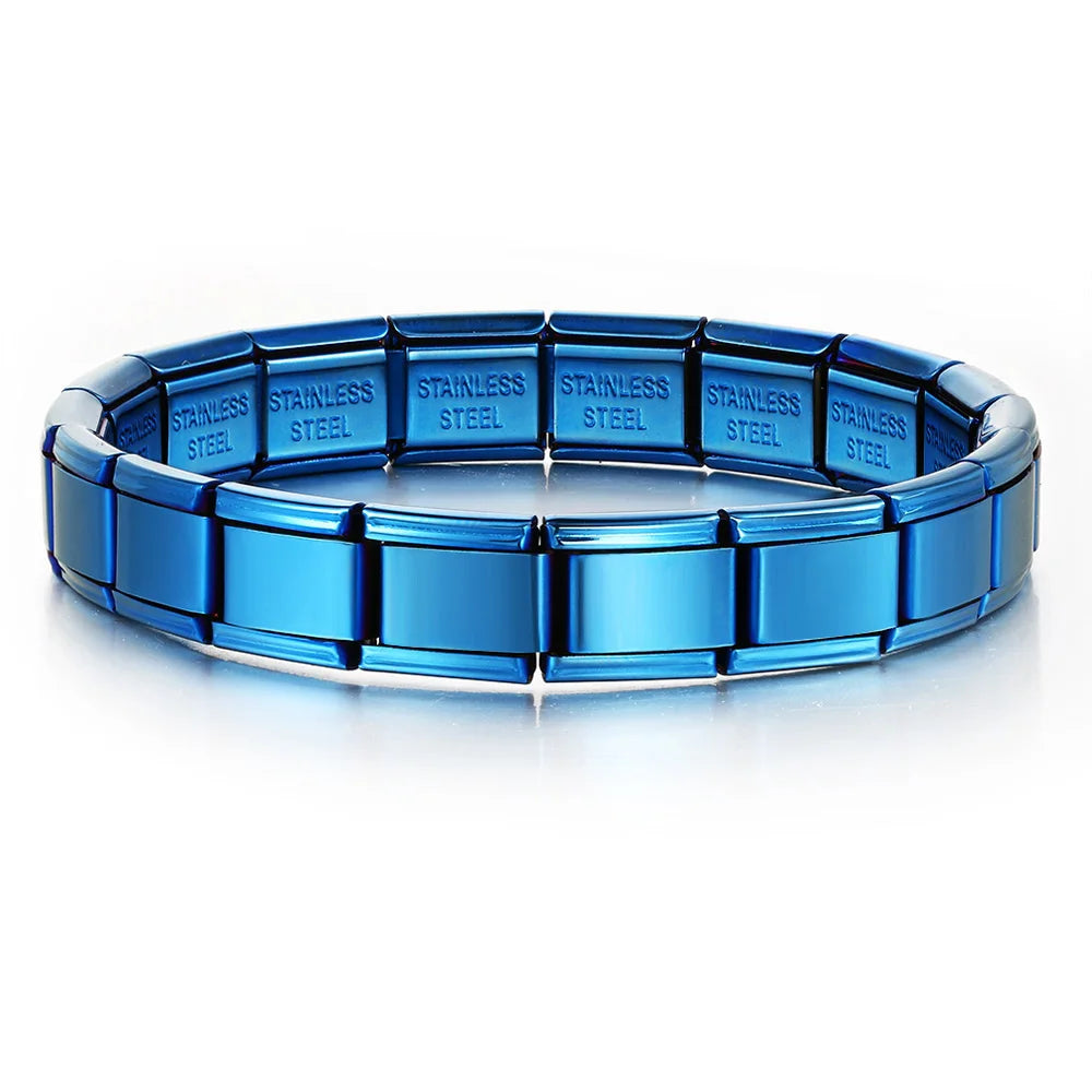 2025 Trendy 9mm Width Italian Charm Link Elastic Bracelet Fashion Stainless Steel Bangle Chain on Hand Factory DIY Making