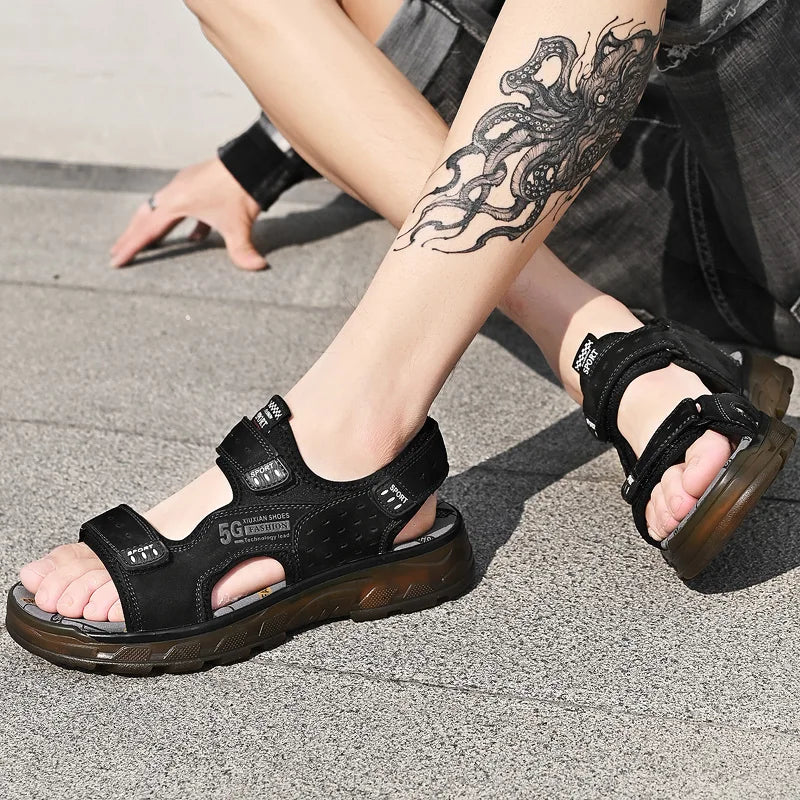 2023 Men Sandals Leather Men Summer Shoes Man Casual Comfortable Barefoot Sandals Men Pentoufle Homme Summer Sandals Men