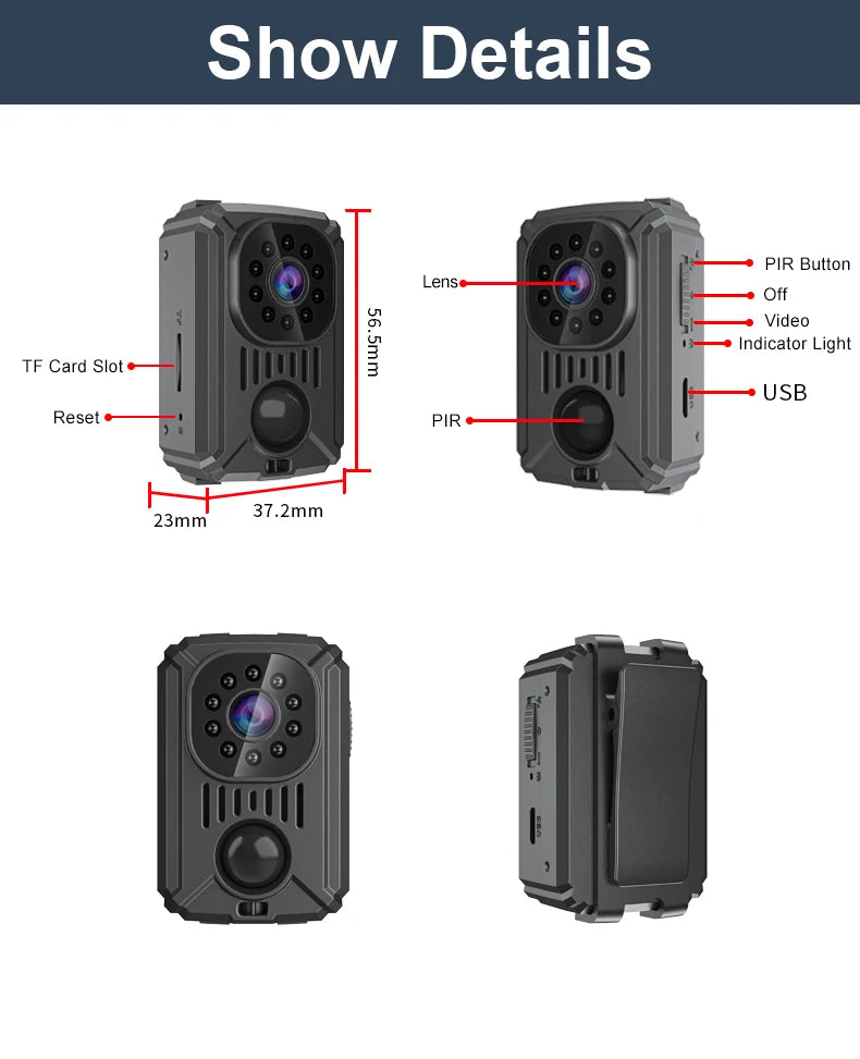Video Body Camera Smart Camera HD 1080P Recorder Motion Activated Small For Car Nanny Cam