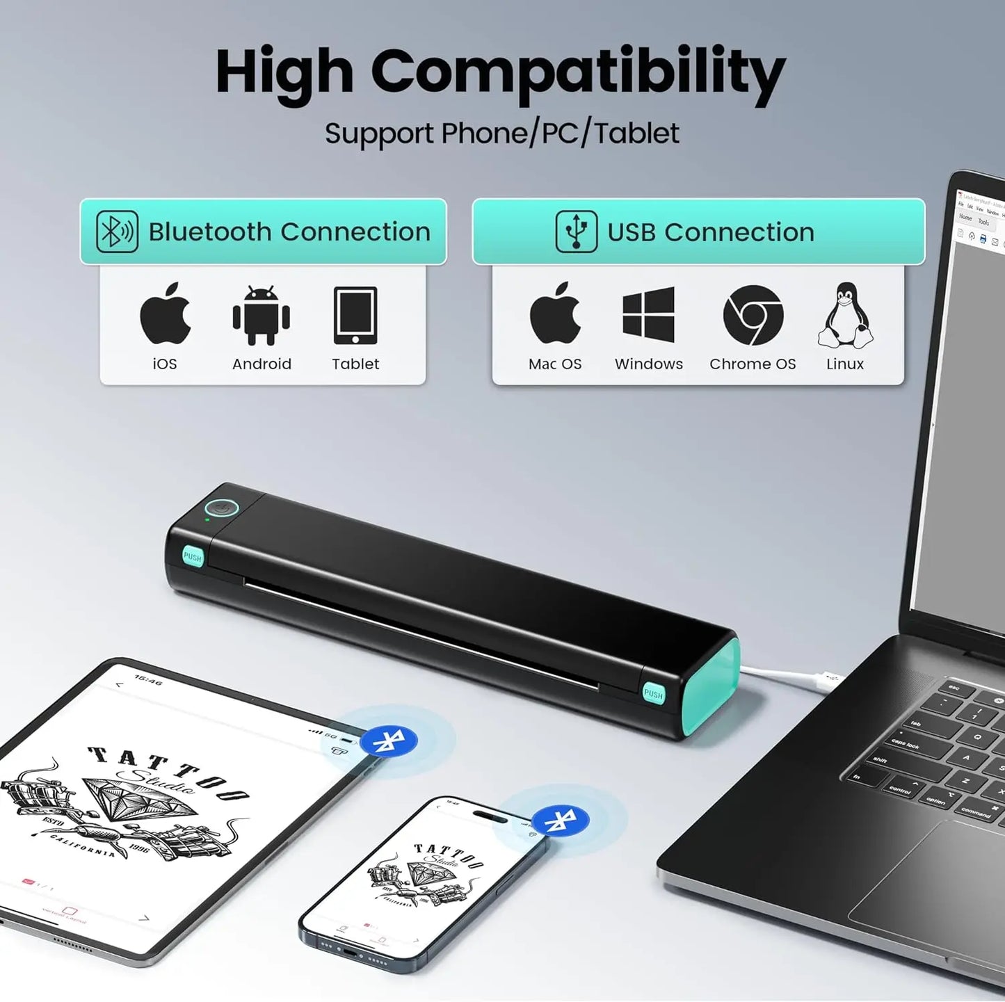 Wireless Tattoo Stencil Printer, Thermal Transfer Tattoo Machine Supports Tattoo Transfer Paper Stencil Printer For Tattooing Co