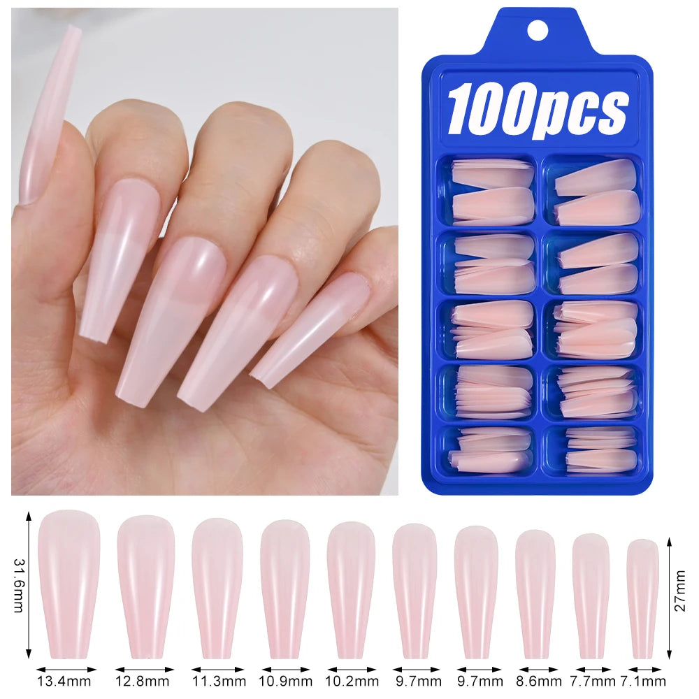 100Pcs Light Pink Press on Nails Short Medium Square Wearable Fake Nails Tips 10 sizes Full Cover False Nails Finger Decoration