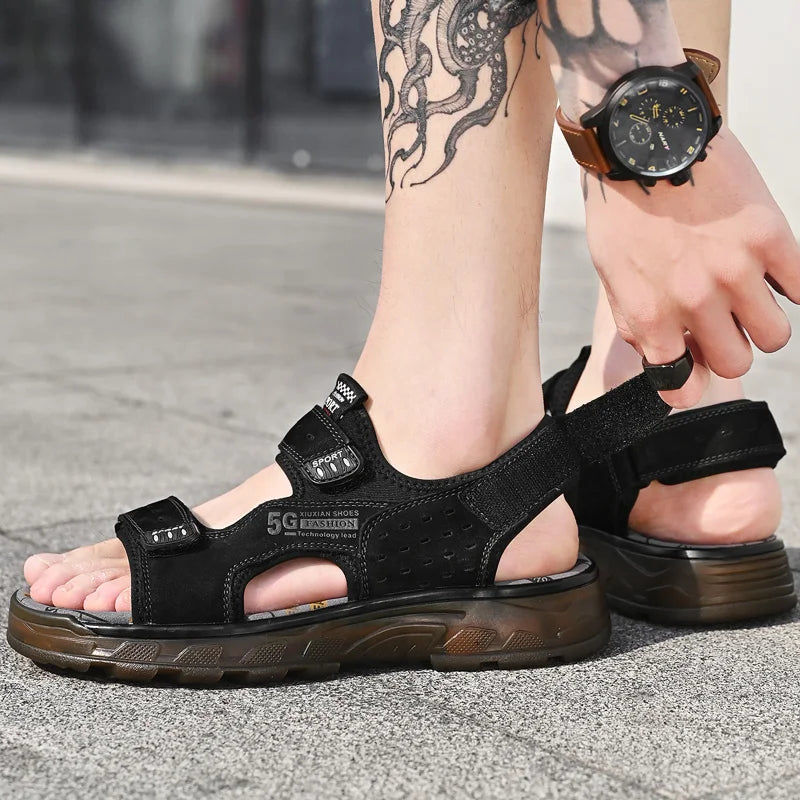 2023 Men Sandals Leather Men Summer Shoes Man Casual Comfortable Barefoot Sandals Men Pentoufle Homme Summer Sandals Men