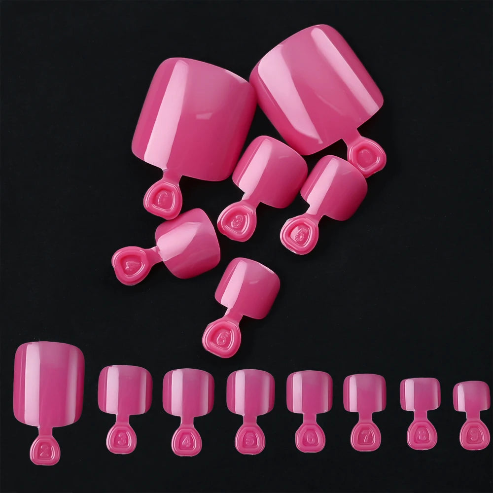 100Pcs Fake Toenail Natural Press On Toe Foot Rose Red Full Cover Square Nails Art Tips Artificial Acrylic Glossy False Toe Tips