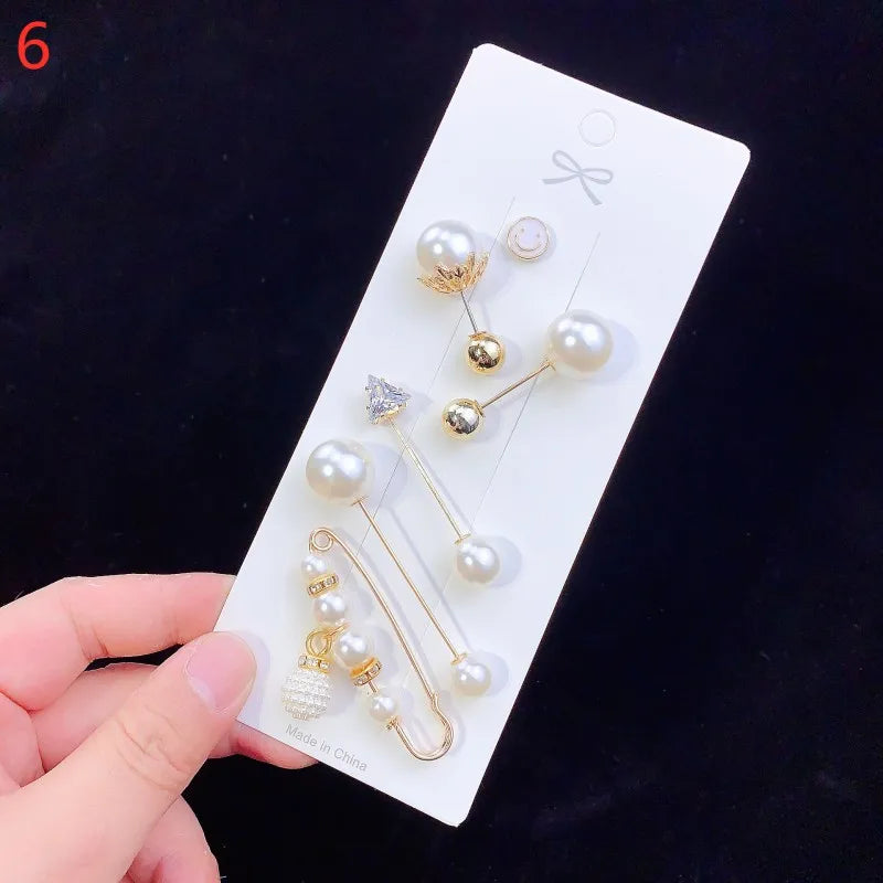 Pearl Brooches Set Waist Buckle Cardigan Jeans Button Brooch Pins Women Sweater Coat Anti Fall Pearls Clothes Pin Decoration