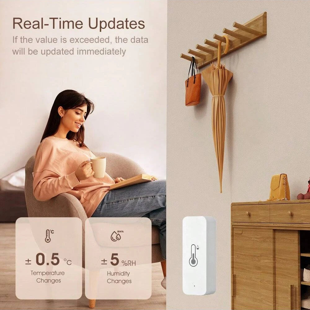 Smart Temperature & Humidity Sensor with WiFi Low Battery Alert Intelligent Climate Control Device Indoor Environment Monitoring