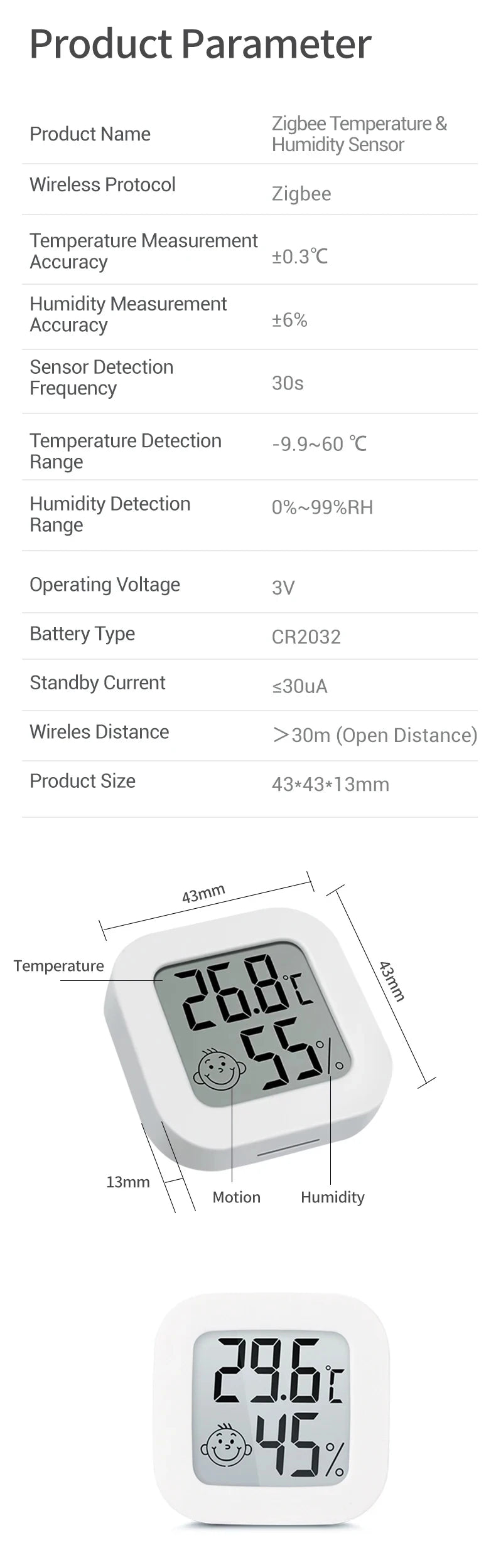 Tuya Zigbee Temperature Humidity Sensor Mini LCD Digital Display Works with Smart Life APP Remote Control Thermometer Hygrometer