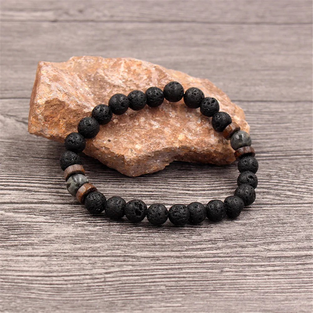 Volcanic Stone Bracelet for Men Lava Wooden  Beads Bracelet Tibetan Buddha Wrist Chain Women Men Jewelry Gift New Bracelets