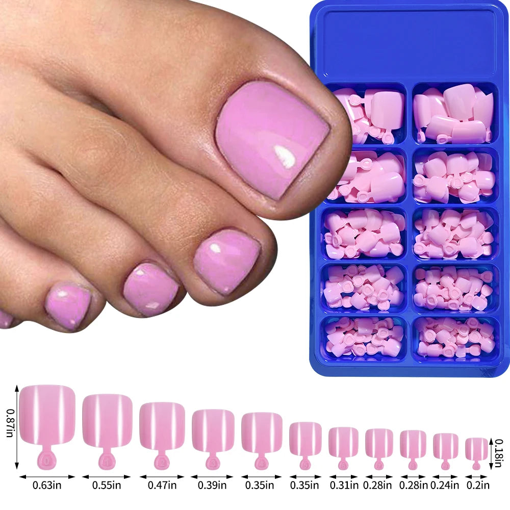 100Pcs Fake Toenail Natural Press On Toe Foot Rose Red Full Cover Square Nails Art Tips Artificial Acrylic Glossy False Toe Tips