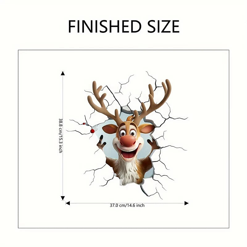 Reindeer Break-through Wall Decal, Vinyl Creative Christmas Wall Door Stickers, Removable Holiday Decor For Home Living Spaces