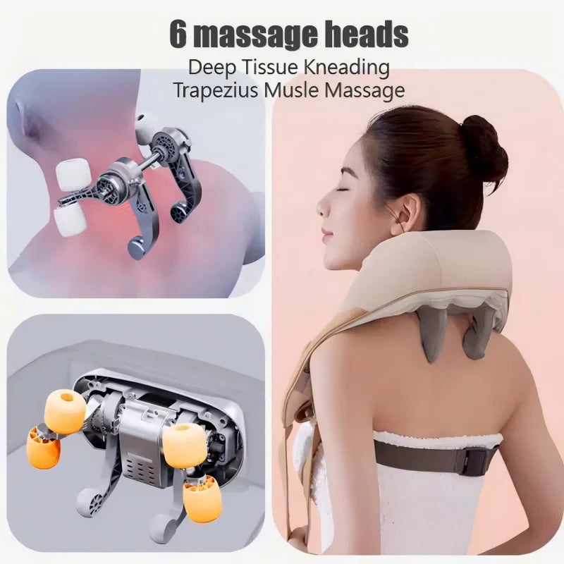 Shiatsu Back Shoulder and Neck Massager with Heat Cordless Deep Tissue 6D Kneading Massage Pillow Massage Shawl for Muscle Relax