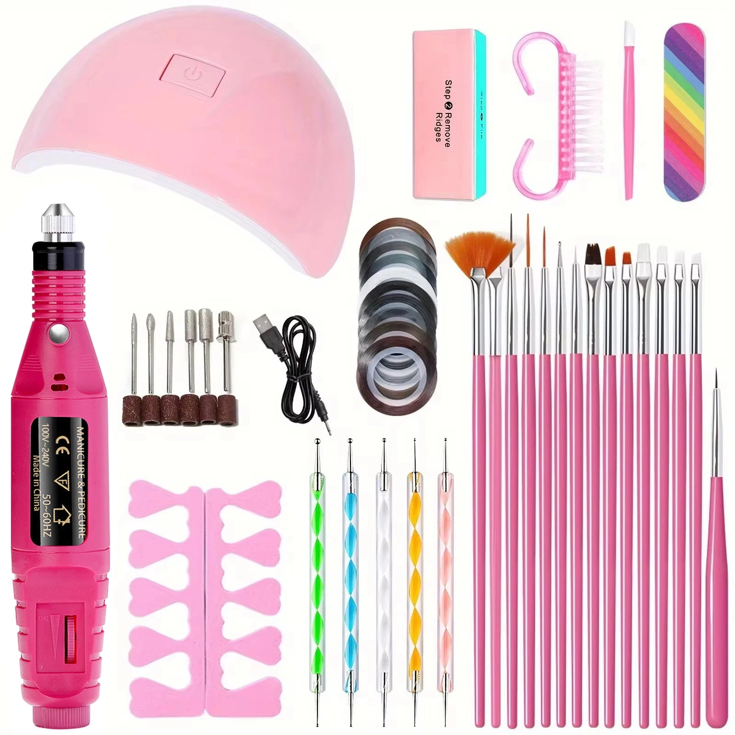 YIKOOLIN 46-Piece Essential Manicure Tool Set With LED UV Nail Lamp Gel Curing Machine Electric Nail File Drill Manicure Tools