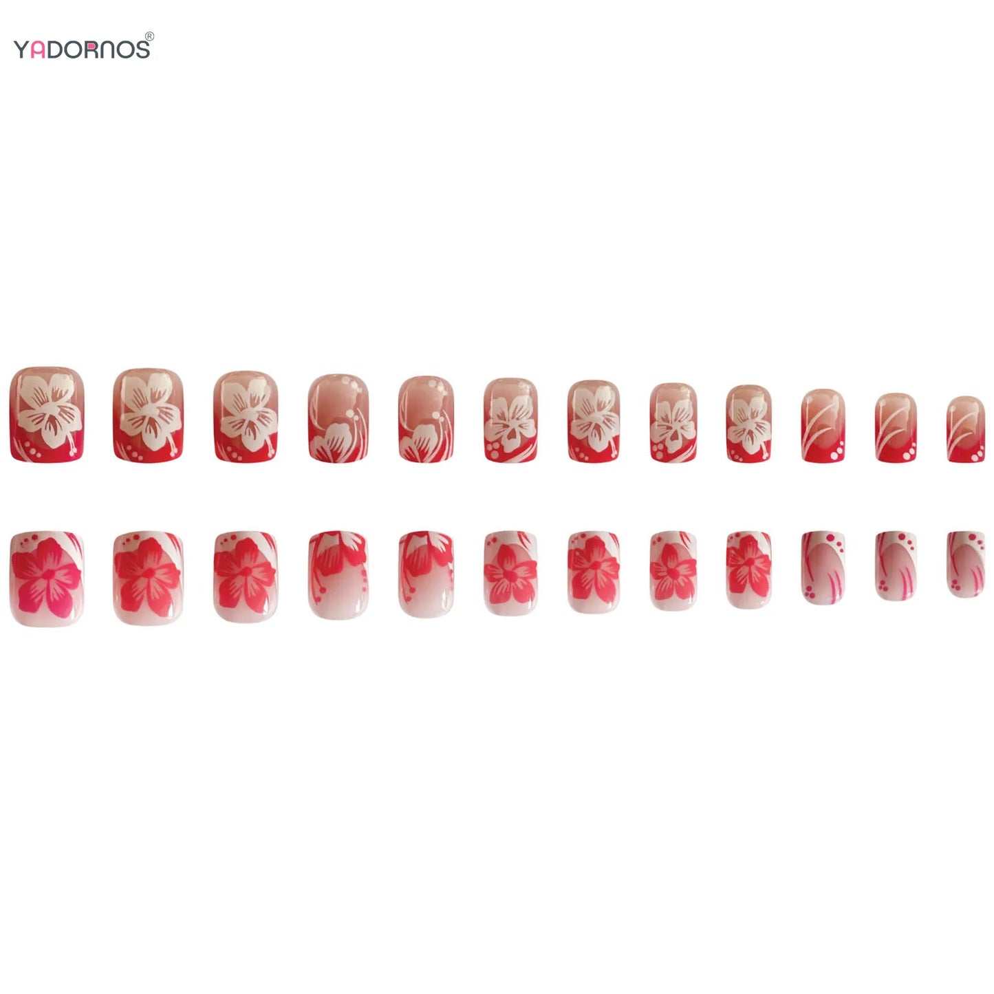 24Pcs Fairy White Flower Fake Nails Pink French Tip Press on Nails Short Square Wearable False Nail for Women Girls DIY Manicure