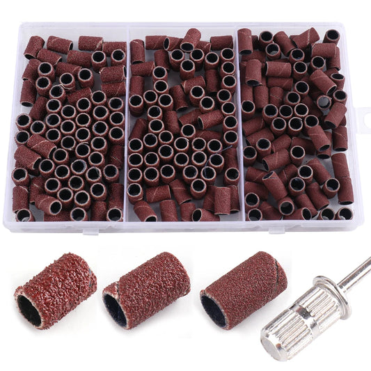 210pcs/Box Sanding Cap Bands For Electric Manicure Machine 180/120/80 Grit Nail Drill Grinding Bit Files Pedicure Tool Set