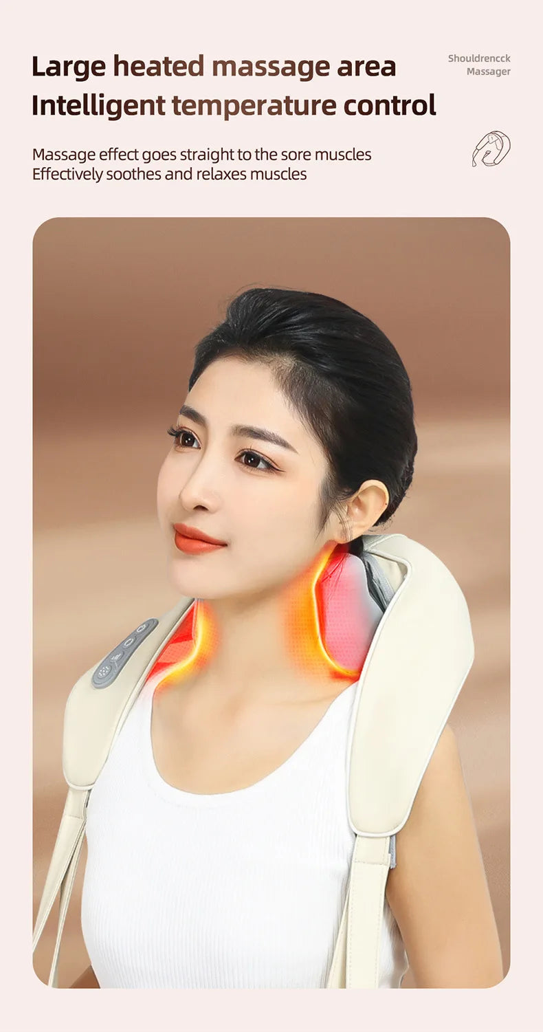 20W Beige Neck And Shoulder Massager Wireless Shoulder And Back Kneading Massage Shawl Trapezius Neck Cervical Masajeador