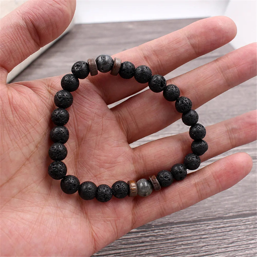 Volcanic Stone Bracelet for Men Lava Wooden  Beads Bracelet Tibetan Buddha Wrist Chain Women Men Jewelry Gift New Bracelets