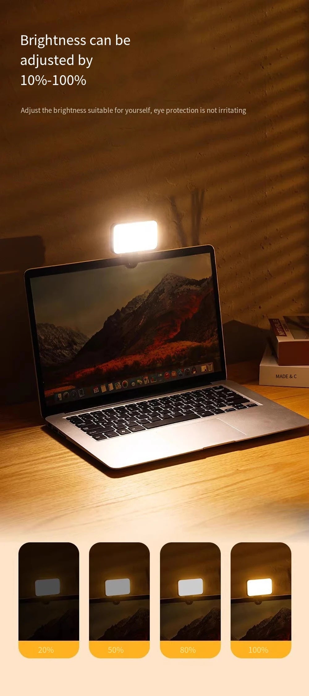 Portable Mini Selfie Fill Light Rechargeable Clip 3 Modes Adjustable Brightness On For Phone Laptop Tablet Meeting Make Up ﻿