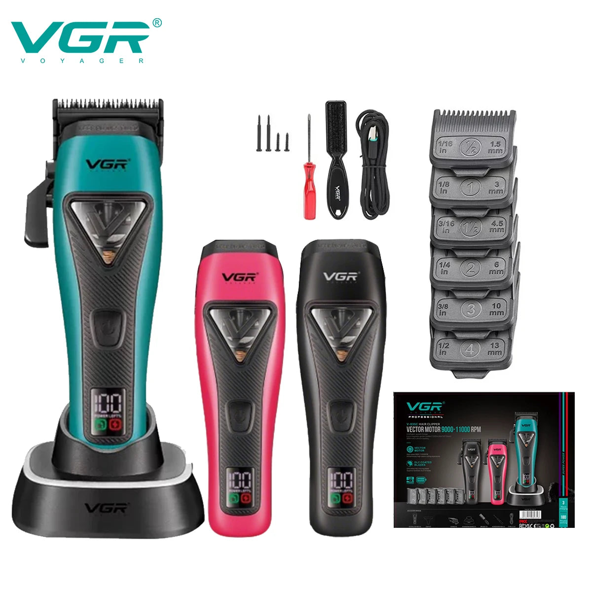 VGR Hair Clipper Professional Hair Cutting Machine Vector Motor 11000 RPM Barber Cordless Clippers Hair Trimmers for Men V-035C