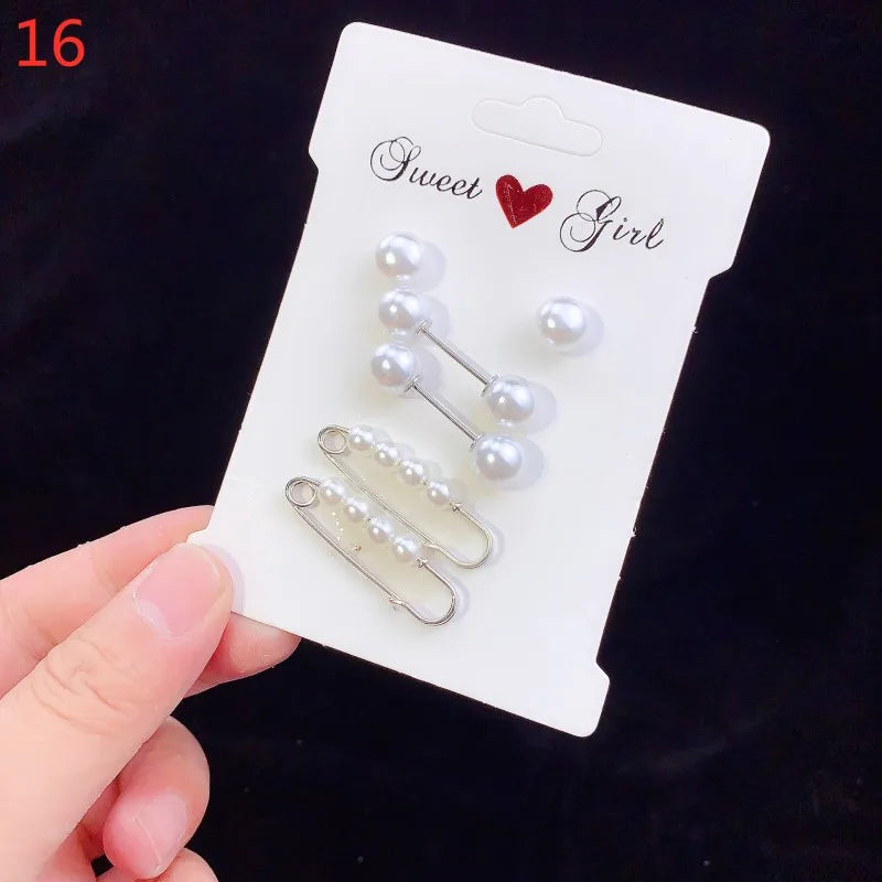 Pearl Brooches Set Waist Buckle Cardigan Jeans Button Brooch Pins Women Sweater Coat Anti Fall Pearls Clothes Pin Decoration