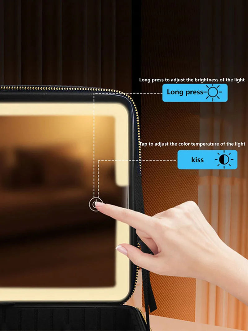 Smart LED Cosmetic Case With Mirror Travel Makeup Bag Large Capacity Female Beautician Skincare Product Makeup Case For Women