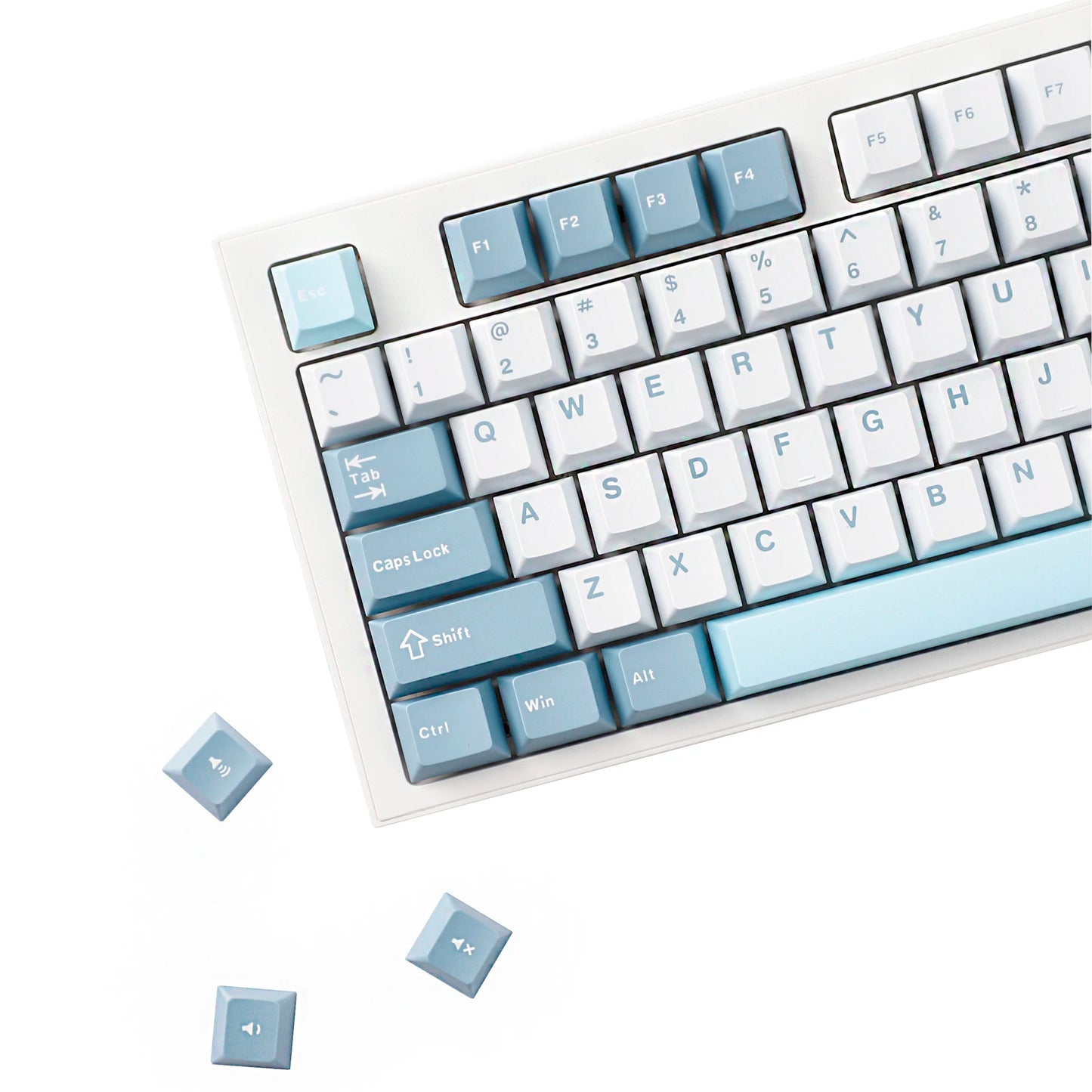 YMDK 126 Keys Cloud Lake White Blue Color Matching Double Shot Cherry Profile PBT Keycaps for Mx Mechanical Keyboard