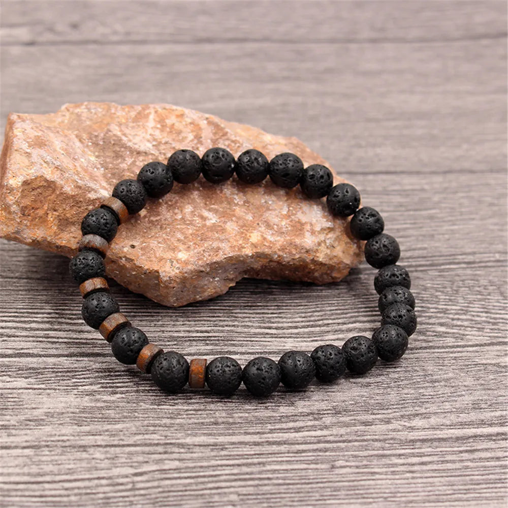 Volcanic Stone Bracelet for Men Lava Wooden  Beads Bracelet Tibetan Buddha Wrist Chain Women Men Jewelry Gift New Bracelets