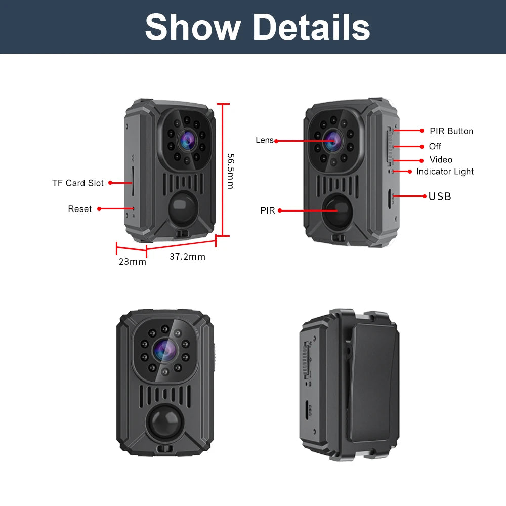 Video Body Camera Smart Camera HD 1080P Recorder Motion Activated Small For Car Nanny Cam