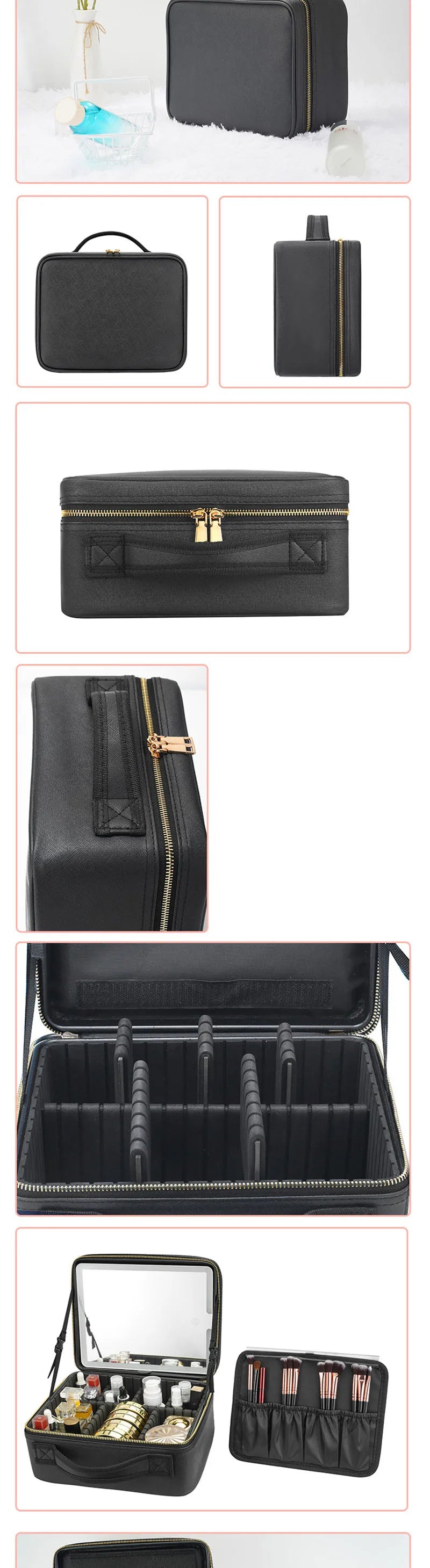 Smart LED Cosmetic Case With Mirror Travel Makeup Bag Large Capacity Female Beautician Skincare Product Makeup Case For Women